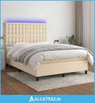 Krevet box spring s madracem LED krem 140x200 cm od tkanine - NOVO