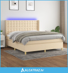 Krevet box spring s madracem LED krem 160x200 cm od tkanine - NOVO