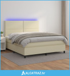 Krevet box spring s madracem LED krem 160x200cm od umjetne kože - NOVO
