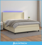 Krevet box spring s madracem LED krem 160x200cm od umjetne kože - NOVO
