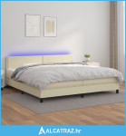 Krevet box spring s madracem LED krem 200x200cm od umjetne kože - NOVO