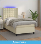 Krevet box spring s madracem LED krem 90x190 cm od umjetne kože - NOVO