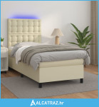 Krevet box spring s madracem LED krem 90x200 cm od umjetne kože - NOVO