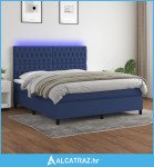 Krevet box spring s madracem LED plavi 160x200 cm od tkanine - NOVO