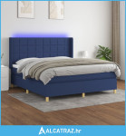 Krevet box spring s madracem LED plavi 160x200 cm od tkanine - NOVO