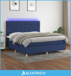 Krevet box spring s madracem LED plavi 180x200 cm od tkanine - NOVO