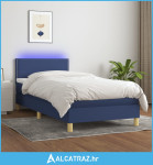 Krevet box spring s madracem LED plavi 90x200 cm od tkanine - NOVO