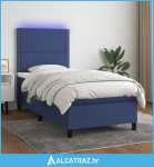 Krevet box spring s madracem LED plavi 90x200 cm od tkanine - NOVO
