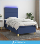 Krevet box spring s madracem LED plavi 90x200 cm od tkanine - NOVO