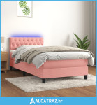 Krevet box spring s madracem LED ružičasti 100x200cm baršunasti - NOVO