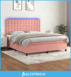 Krevet box spring s madracem LED ružičasti 160x200cm baršunasti - NOVO