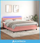Krevet box spring s madracem LED ružičasti 160x200cm baršunasti - NOVO