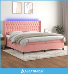 Krevet box spring s madracem LED ružičasti 200x200cm baršunasti - NOVO