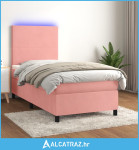 Krevet box spring s madracem LED ružičasti 80x200 cm baršunasti - NOVO