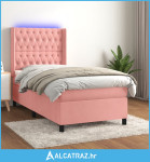 Krevet box spring s madracem LED ružičasti 90x200 cm baršunasti - NOVO