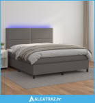 Krevet box spring s madracem LED sivi 180x200cm od umjetne kože - NOVO
