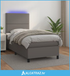 Krevet box spring s madracem LED sivi 90x200 cm od umjetne kože - NOVO