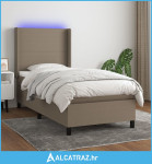 Krevet box spring s madracem LED smeđesivi 100x200 cm tkanina - NOVO