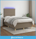 Krevet box spring s madracem LED smeđesivi 120 x 200 cm tkanina - NOVO