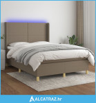 Krevet box spring s madracem LED smeđesivi 140x200 cm tkanina - NOVO