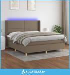 Krevet box spring s madracem LED smeđesivi 160x200 cm tkanina - NOVO