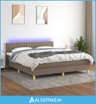 Krevet box spring s madracem LED smeđesivi 160x200 cm tkanina - NOVO