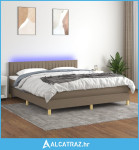 Krevet box spring s madracem LED smeđesivi 180x200 cm tkanina - NOVO