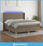 Krevet box spring s madracem LED smeđesivi 180x200 cm tkanina - NOVO