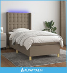 Krevet box spring s madracem LED smeđesivi 90x190 cm tkanina - NOVO