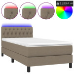 Krevet box spring s madracem LED smeđesivi 90x200 cm tkanina - Sivo-sm