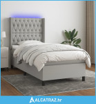 Krevet box spring s madracem LED svjetlosivi 100x200 cm tkanina - NOVO