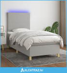 Krevet box spring s madracem LED svjetlosivi 100x200 cm tkanina - NOVO