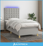 Krevet box spring s madracem LED svjetlosivi 100x200 cm tkanina - NOVO