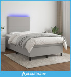 Krevet box spring s madracem LED svjetlosivi 120x200 cm tkanina - NOVO