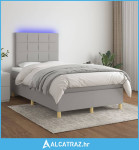 Krevet box spring s madracem LED svjetlosivi 120x200 cm tkanina - NOVO