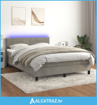 Krevet box spring s madracem LED svjetlosivi 140x190 cm baršun - NOVO