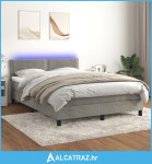 Krevet box spring s madracem LED svjetlosivi 140x190 cm baršun - NOVO