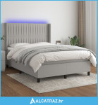 Krevet box spring s madracem LED svjetlosivi 140x190 cm tkanina - NOVO