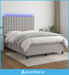 Krevet box spring s madracem LED svjetlosivi 140x200 cm tkanina - NOVO
