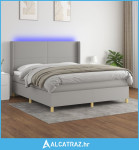Krevet box spring s madracem LED svjetlosivi 160x200 cm tkanina - NOVO