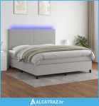 Krevet box spring s madracem LED svjetlosivi 160x200 cm tkanina - NOVO