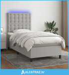 Krevet box spring s madracem LED svjetlosivi 80x200 cm tkanina - NOVO