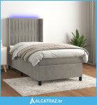 Krevet box spring s madracem LED svjetlosivi 90x190 cm baršun - NOVO