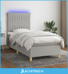 Krevet box spring s madracem LED svjetlosivi 90x190 cm tkanina - NOVO