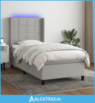 Krevet box spring s madracem LED svjetlosivi 90x200 cm tkanina - NOVO