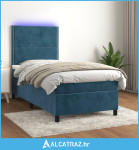 Krevet box spring s madracem LED tamnoplavi 100x200 cm baršun - NOVO