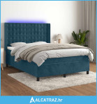 Krevet box spring s madracem LED tamnoplavi 140x190 cm baršun - NOVO