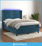 Krevet box spring s madracem LED tamnoplavi 140x200 cm baršun - NOVO