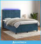 Krevet box spring s madracem LED tamnoplavi 140x200 cm baršun - NOVO