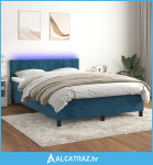 Krevet box spring s madracem LED tamnoplavi 140x200 cm baršun - NOVO